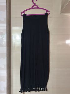 Black Sleeveless Dress with Tassels