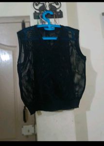 Black Net Sheer Vest Free Size