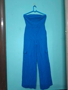 Blue Strapless Wide Leg Jumpsuit