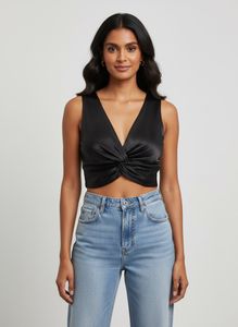 Chic Black Twist Front Sleeveless Top