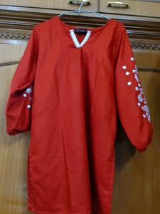 Vibrant orange Embroidered Kurta