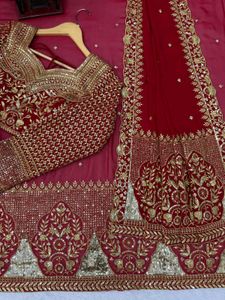 Stunning Red &amp; Gold Embroidered Lehenga Choli