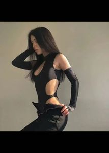 Black Solid Cutout Detail Bodysuit