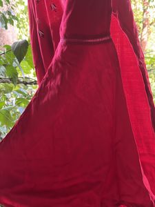 Women Red Bell Sleeves Kurta