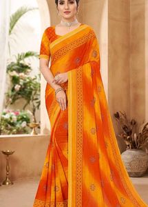 Vibrant Orange &amp; Yellow Ombre Saree