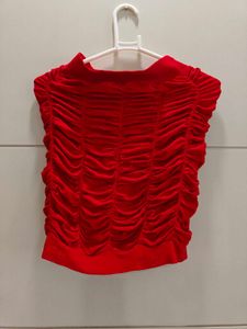 red gathered mini skirt cum tube top