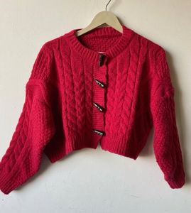 Chunky Knit Red Cardigan