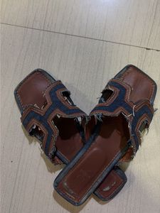 Stylish Denim & Brown Sandals