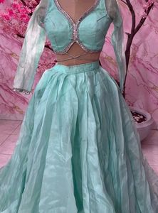 Mint Green Sequin Blouse &amp; Skirt