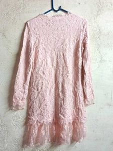 Stylish Lace Mini Dress Layered Pink