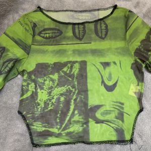 Green Graphic Print Long Sleeve Top