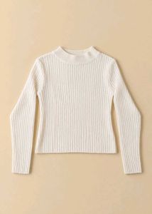 IVORY CREAM RIBBED HIGH-NECK FITTED SWEATER