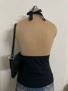 Black Halter Top with White Trim