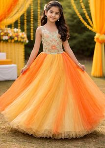 Stunning Girls Orange & Cream Gown