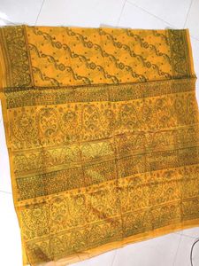 Yellow Organza Printed Saree