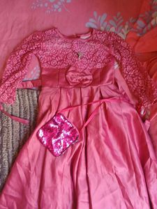 Beautiful Pink Lace & Satin Gown with Purse
