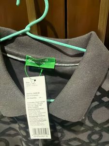 Grey Geometric Print Polo Shirt
