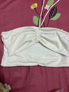 White Ruched Halter Top