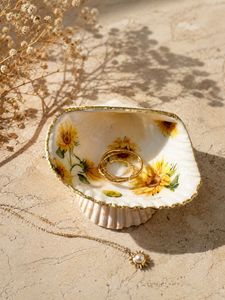 Real Seashell Trinket Dish with Floral Design