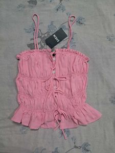Pink Shein Tie-Front Crop Top