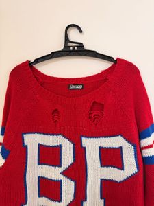 Shoop Distressed Red Knit Sweater