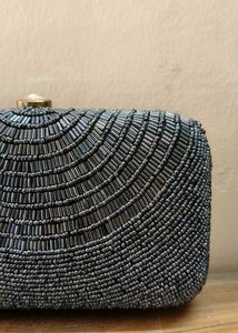 Grey Beaded Evening Clutch