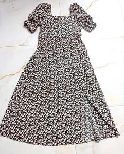 Floral Puff Sleeve Midi Dress with slit