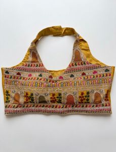 Embroidered Yellow Halter Neck Blouse Divider
