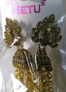 Golden Peacock Jhumka Earrings