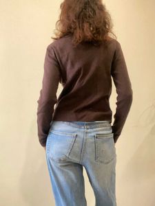 Brown Ruched Button-Up Top