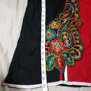 Women Kurti Black Red Embroidery Design Style Girl