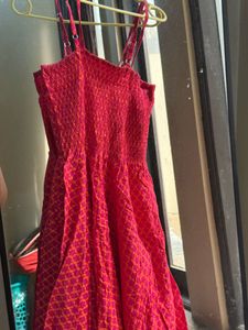 Chic Pink Printed Maxi Anarkali Cotton Dress