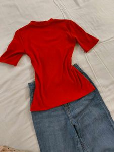 Red Ribbed Cutout Top