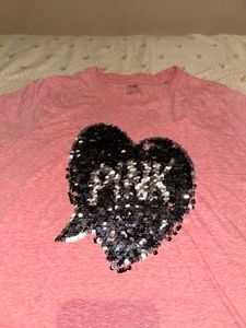 Pink Sequin Heart T-Shirt