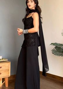 Elegant Black Sequined Kurta Set with Palazzo