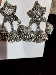 Boho Oxidized Silver Jhumka Earrings