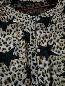 Leopard Star Cold Shoulder Top