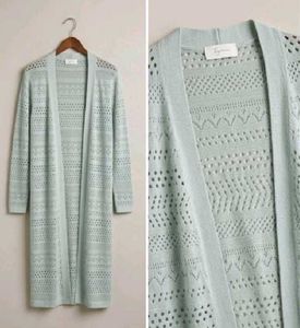 Long Mint Green Crochet Cardigan