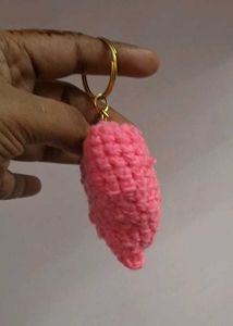 Cute Pink Crochet Heart Keychain