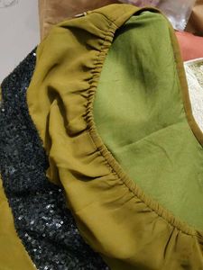 Strapless Olive Green Dress with Sequins