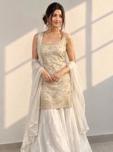 Elegant White &amp; Gold Sharara Set