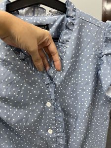 Blue Shein Polka Dot Ruffle Top