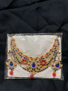 Stunning Red & Blue Gemstone Choker Necklace Set