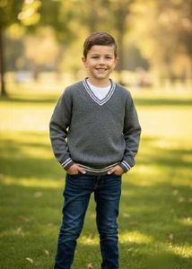 Gray V-Neck School Sweater