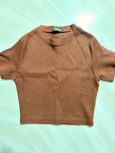 Burger Bae Brown Ribbed Cropped Top
