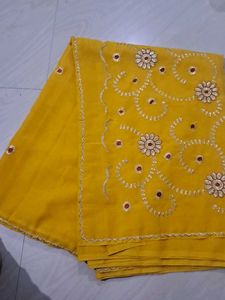 Vibrant Yellow Embroidered Saree