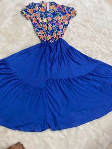 Vibrant Floral &amp; Blue Tiered Maxi Dress