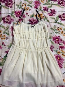 Zara Cream Ruched Spaghetti Strap Dress