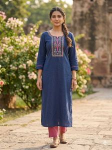 classic and elegant Navy Blue embroidered Kurti