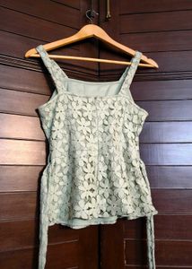 Faballey Green Lace Strappy Belted Peplum Top